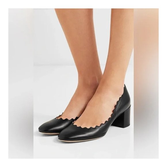 Chloe Shoes - CHLOE Lauren Scalloped Black Leather Pumps NEW